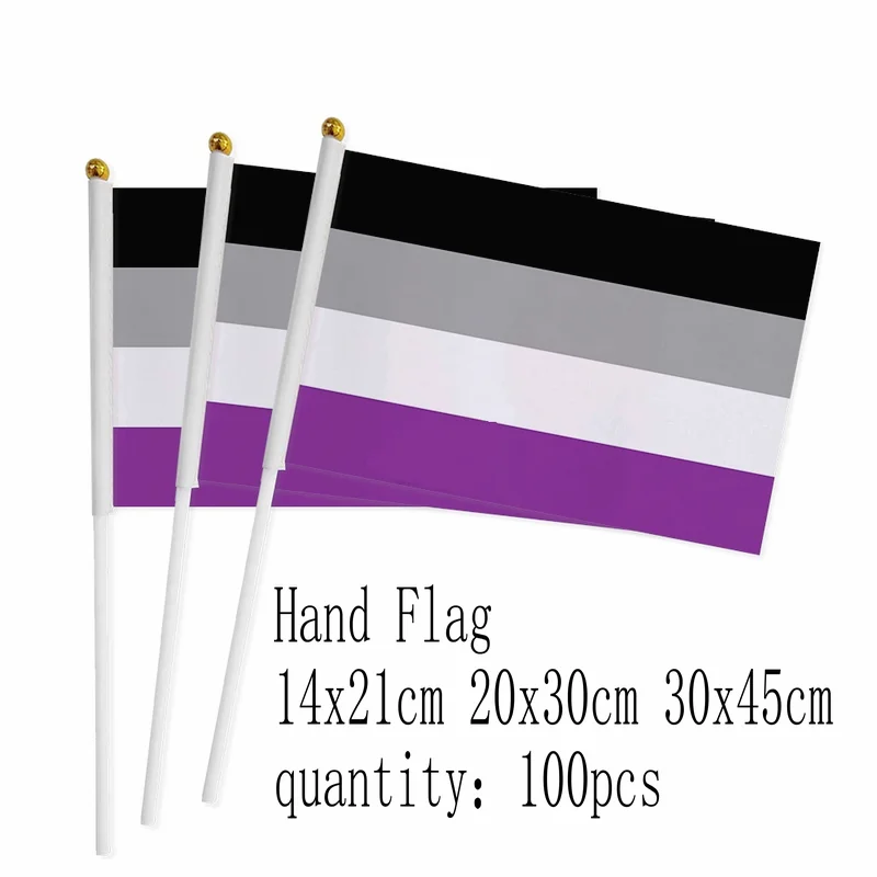 

zwjflagshow lgbt hand flag 14x21cm 100pcs LGBTQIA Ace Community nonsexuality Asexuality asexual pride hand Flag with flagpole