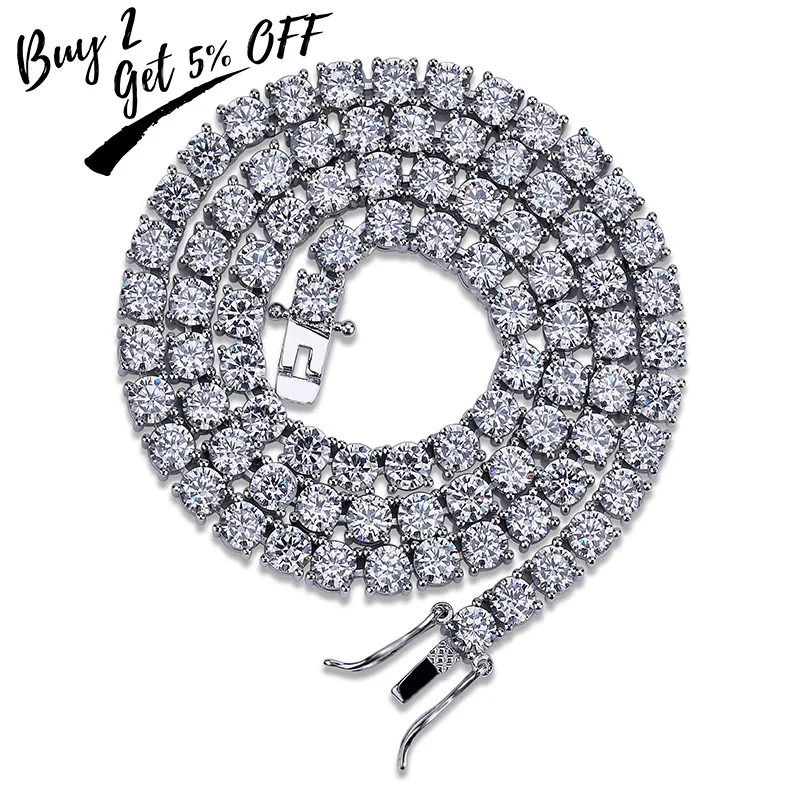 TOPGRILLZ 3MM Iced Out Bling AAA Zircon 1 Row Tennis Chain Necklace Men Hip Hop Jewelry Dropshipping