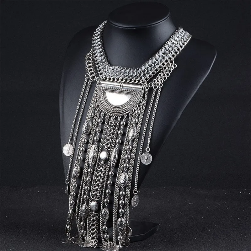 Fashion Maxi Long Tassel Statement Necklace Women Boho Indian Ethnic Vintage Coin Big Chunky Collar Necklaces Jewelry 2024 New