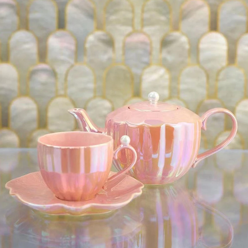 

High Fashion Artwork Collection Level Fashion Coffee Cup Plate Pearl Shell Mug Small Fresh Afternoon Tea Set Pot Snack Plate