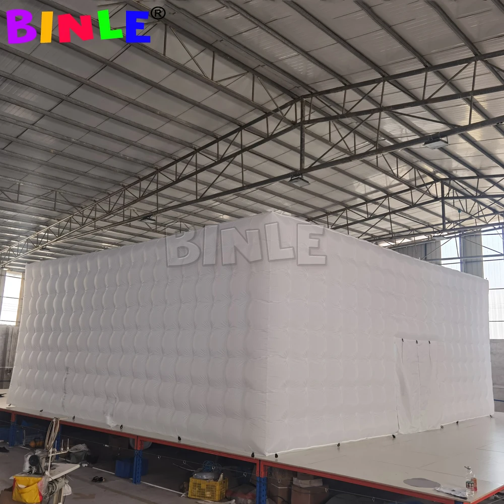 Garden Outdoor 10m Giant White Inflatable Cube Tent With LED Lights Air-Blown Marquee 2 Doors Building For Events,Party,Wedding