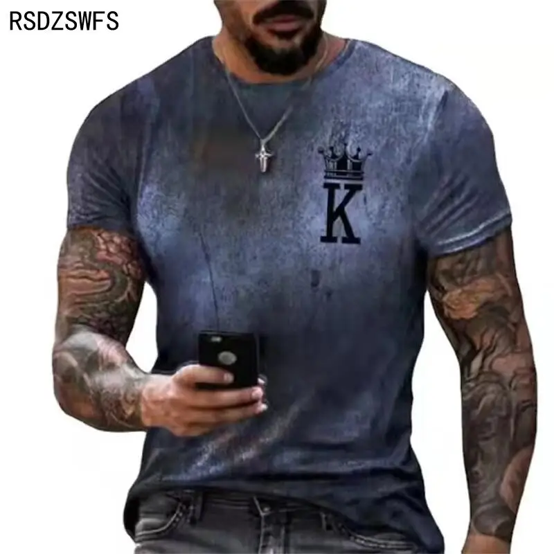 Poker K Gradient 3D Print Short Sleeve Men T Shirt European And American Fashion Mens Summer Round Neck Streetwear Oversized Tee