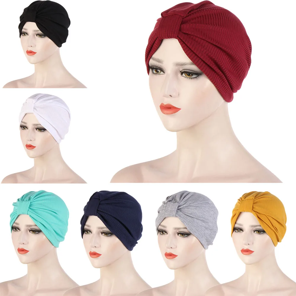 

2024 Fashion Women Turban Cap Muslim Hijab Headscarf Hat Ladies Chemo Cap Islamic Knot Headwraps Bonnet Femme Musulman Hijab Cap