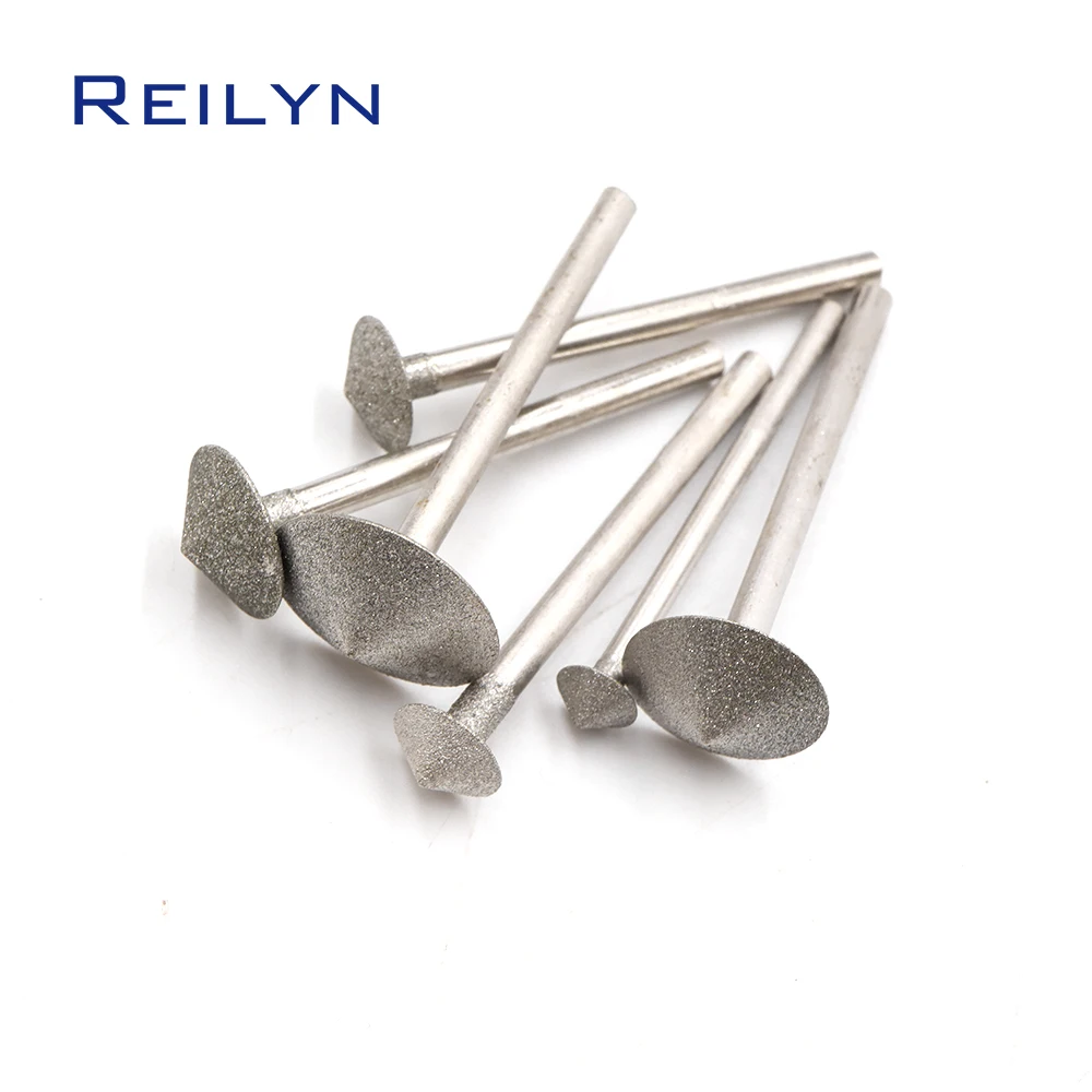 Reilyn 6Pcs Umbrella Diamond Grinding Burr 6-16mm Electroplated for Jade Stone Amber Carving Engraving Polishing Rotary Tools