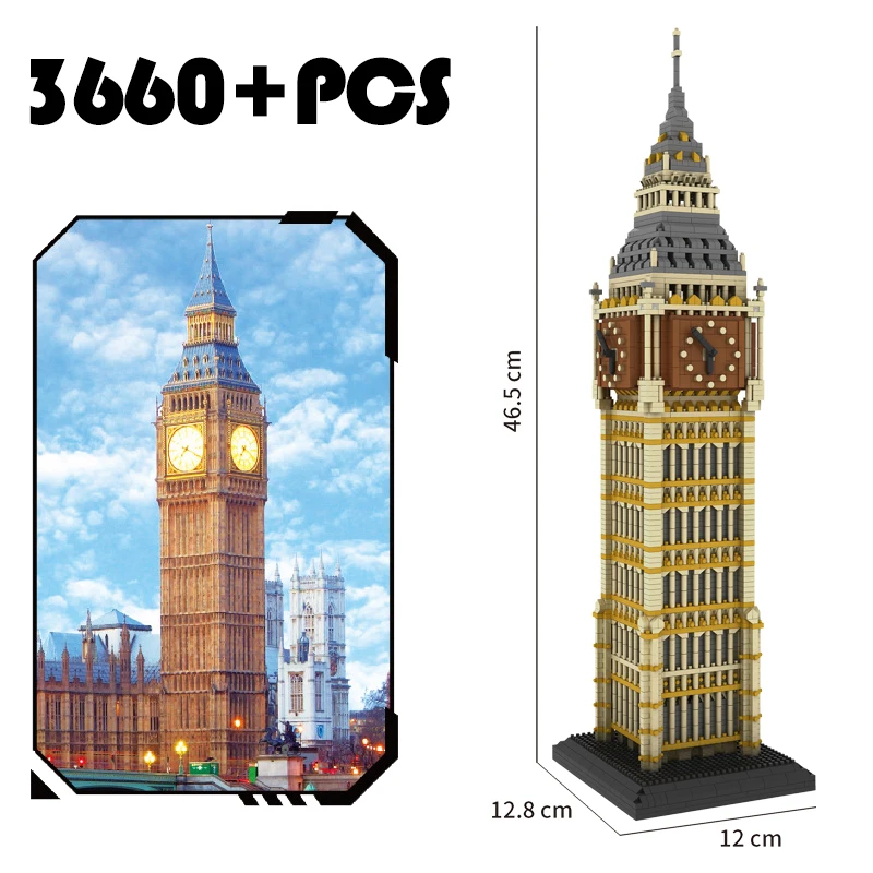 World-famous building, Eiffel Tower, Big Ben, Notre Dame Cathedral, Potala Palace, Taj Mahal 3D model building blocks