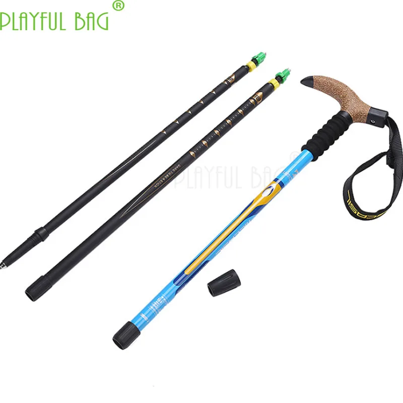 Playful bag outdoor carbon straight handle bent handle inner lock climbing rod three-section Carbon EVA Tungsten Steel ZK10