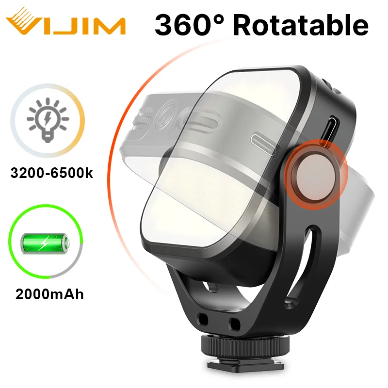 VIJIM VL66 360° Rotatable LED Video Light With Cold Shoe Built-in 2000mAh Battery 3200k-6500k Fill Light Camera Photography