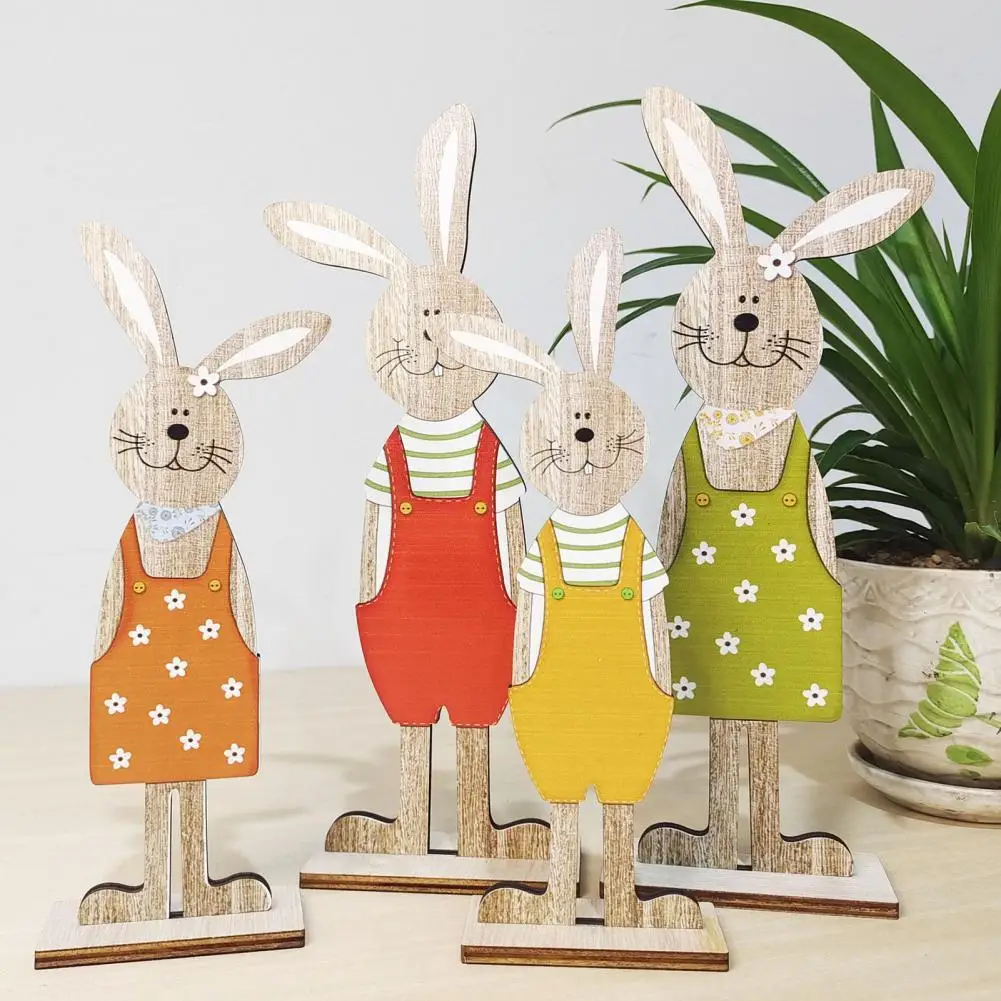 

2Pcs/Set Handmade Festive Touch Desk Stake Decor Wood Lovely Rabbit Shape Desk Sign Decor for Home