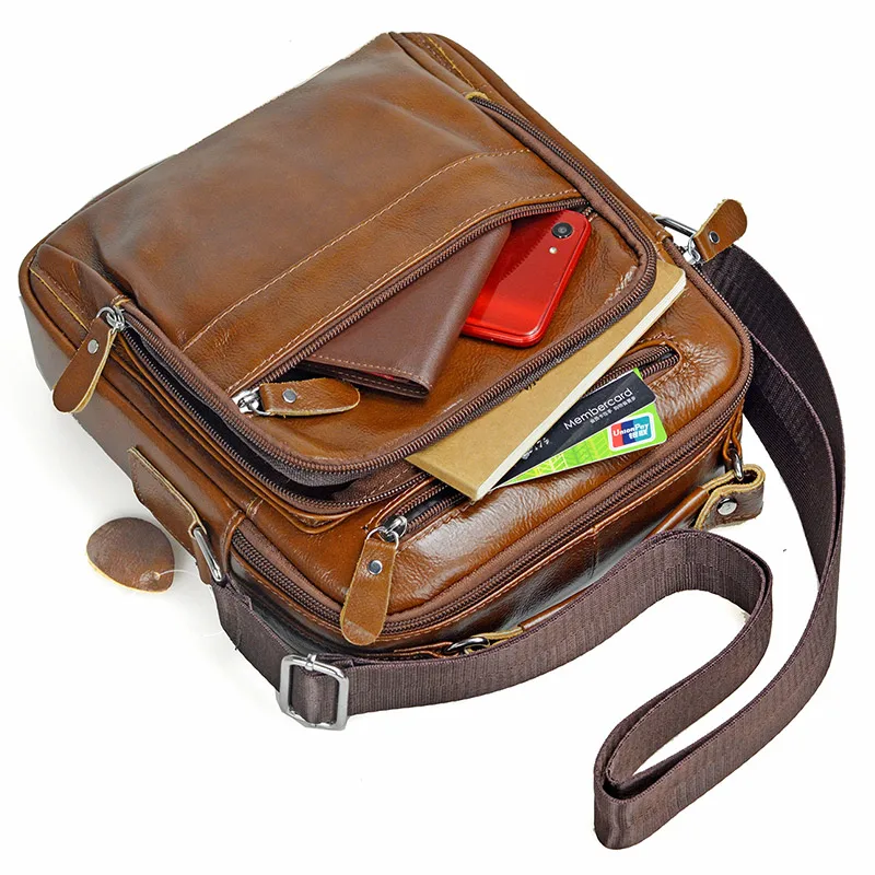 Bolso de hombro de cuero genuino para hombre, bolso de viaje para tableta, bandolera de cuero para niño