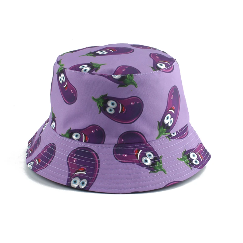 2021 Eggplant Tomato Cucumber Pepper Print Fisherman Hat Summer Sun Hats For Men Women Outdoor Casual Reversible Bucket Hat