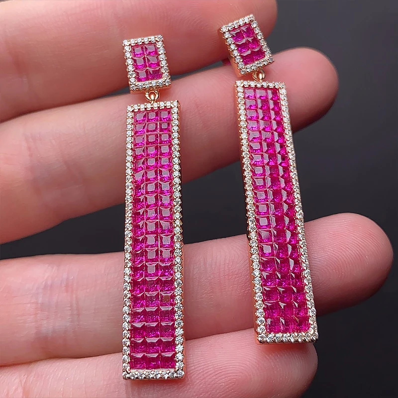 

Invisible Borderless Inlaid Red Ruby Drop Earring 925 Sterling Silver Fine Jewelry OEM ODM for Women Romanti Rose Gold Wholesale