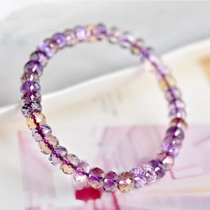 Natural Purple Yellow Ametrine Clear Abacus Faceted Beads Bracelet 7mm Women Men Charms Crystal Jewelry AAAAA