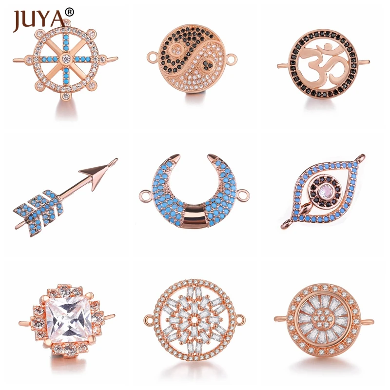 Juya 트렌디 시리즈 커넥터, 반짝이는 지르콘 크리스탈 주얼리 부속품, DIY 주얼리 부품