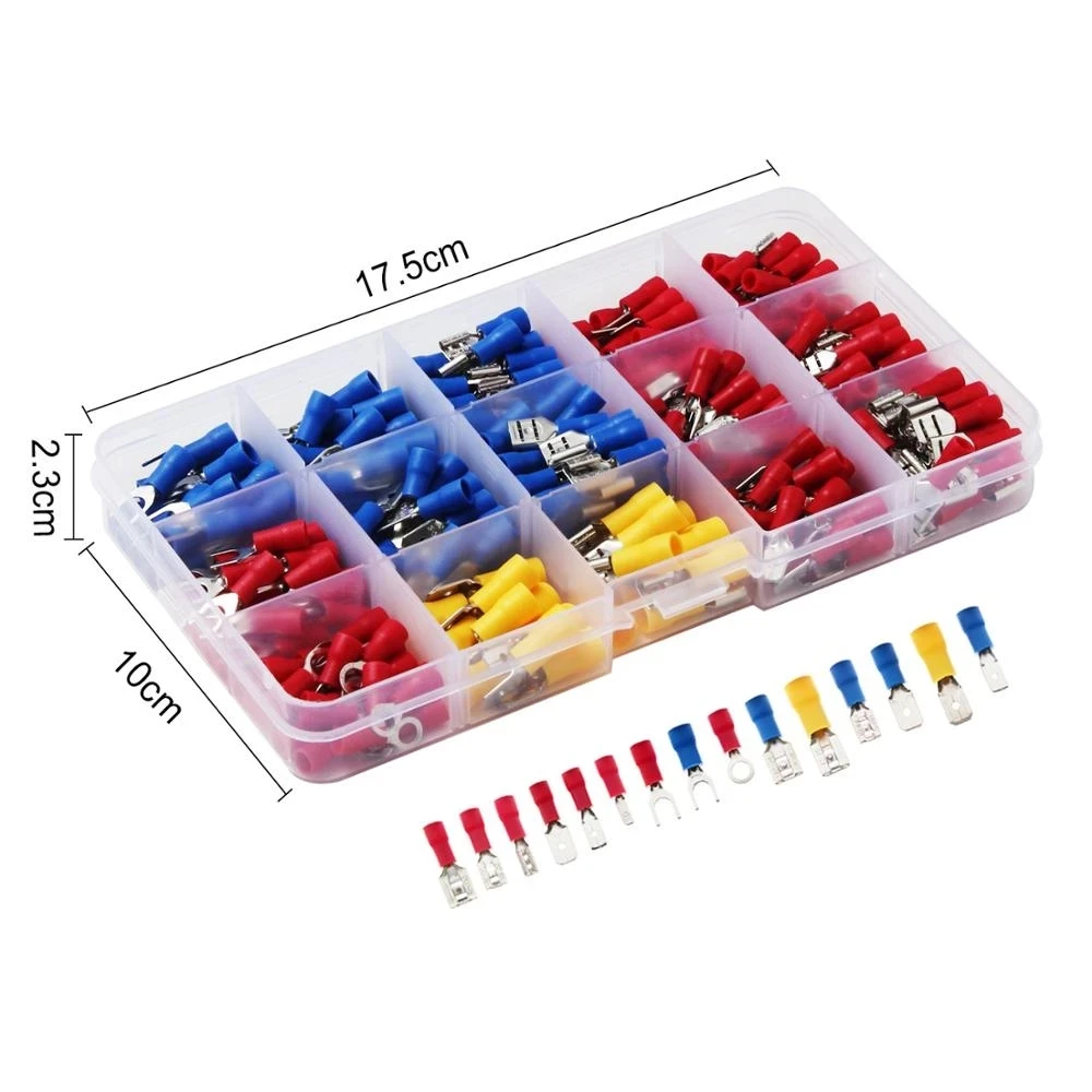 280Pcs/Set Car Cable Lugs Assortment Kit Wire Flat Female and Male Insulated Electric Wire Cable Connectors Crimp Terminals Set