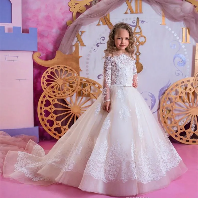 Vestidos de meninas de flores de renda para o primeiro comunhão de casamento vestidos de festa de formatura vestidos de princesa pageant