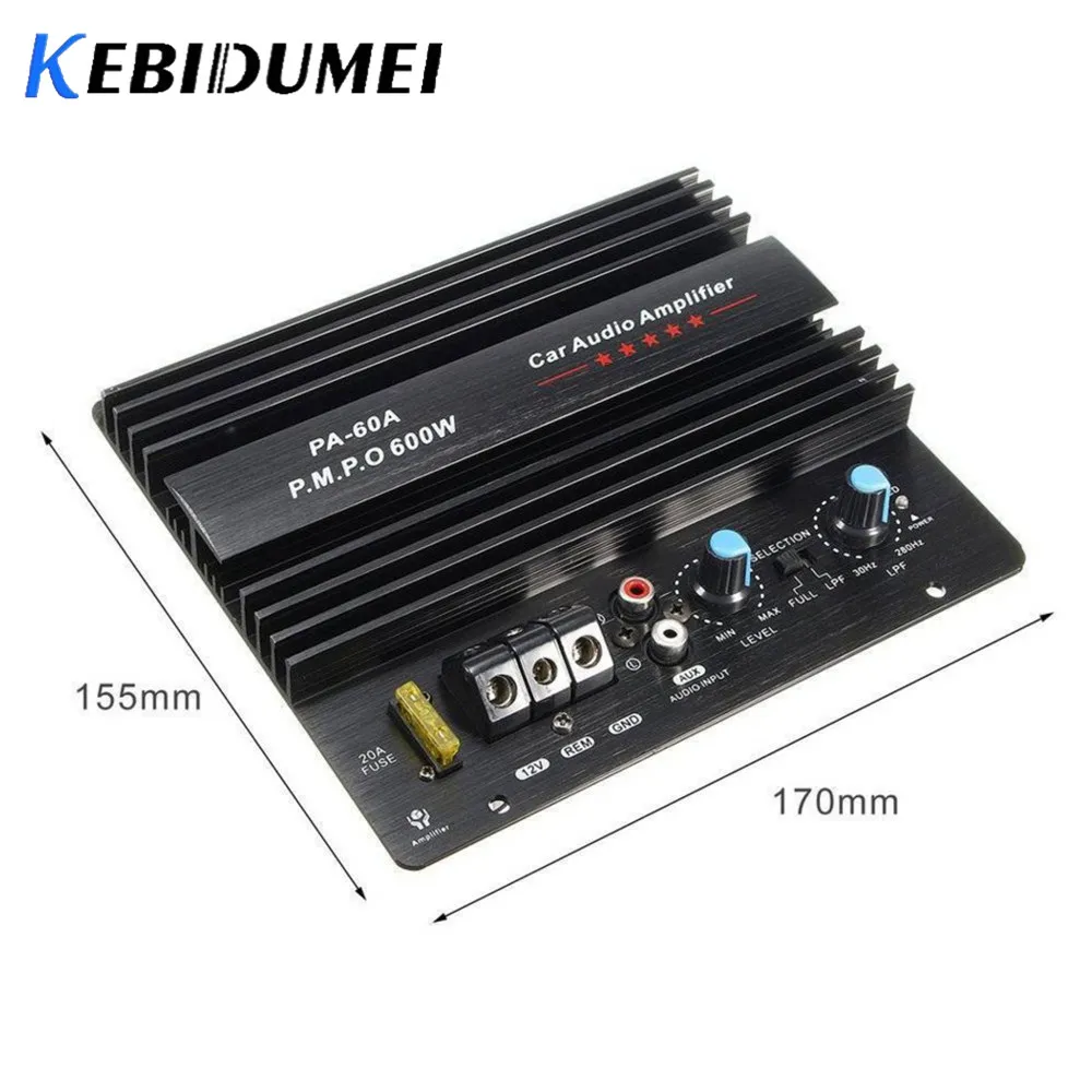 PA-60A 스피커 앰프 보드 무손실 서브우퍼 베이스 모듈, 고출력 자동차 오디오 액세서리, 모노 채널 내구성, 12V 600W