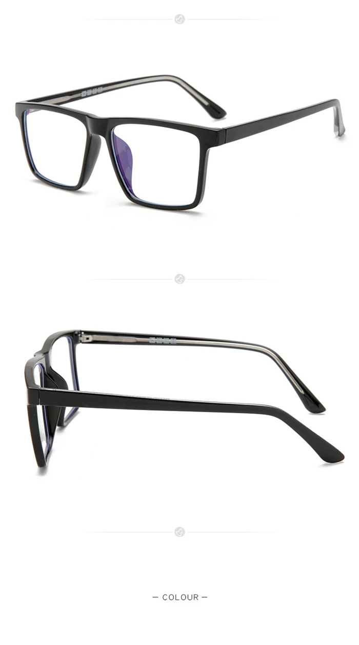 Anti-Blau-Strahlen, übergroße Kurzsichtigkeitsbrille, Damen und Herren, TR90, quadratisch, verschreibungspflichtige Brille, Dioptrien 0–0,5–0,75 bis –6,0 – Detail 6