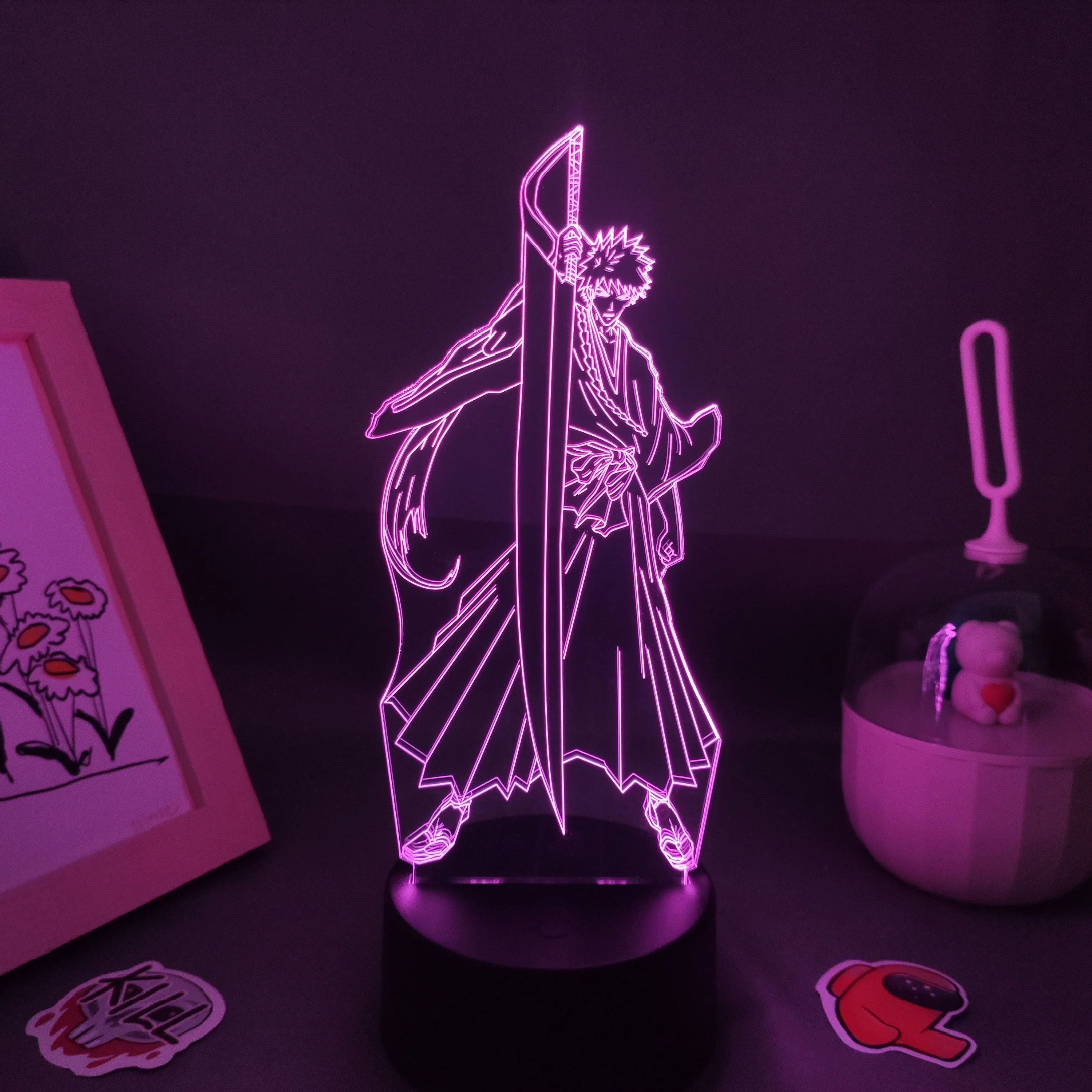 Anime Bleach Figure Kurosaki Ichigo 3D LED Neon Nightlights Birthday Gift for Friends Otaku Bedroom Table Decor Manga Lava Lamps