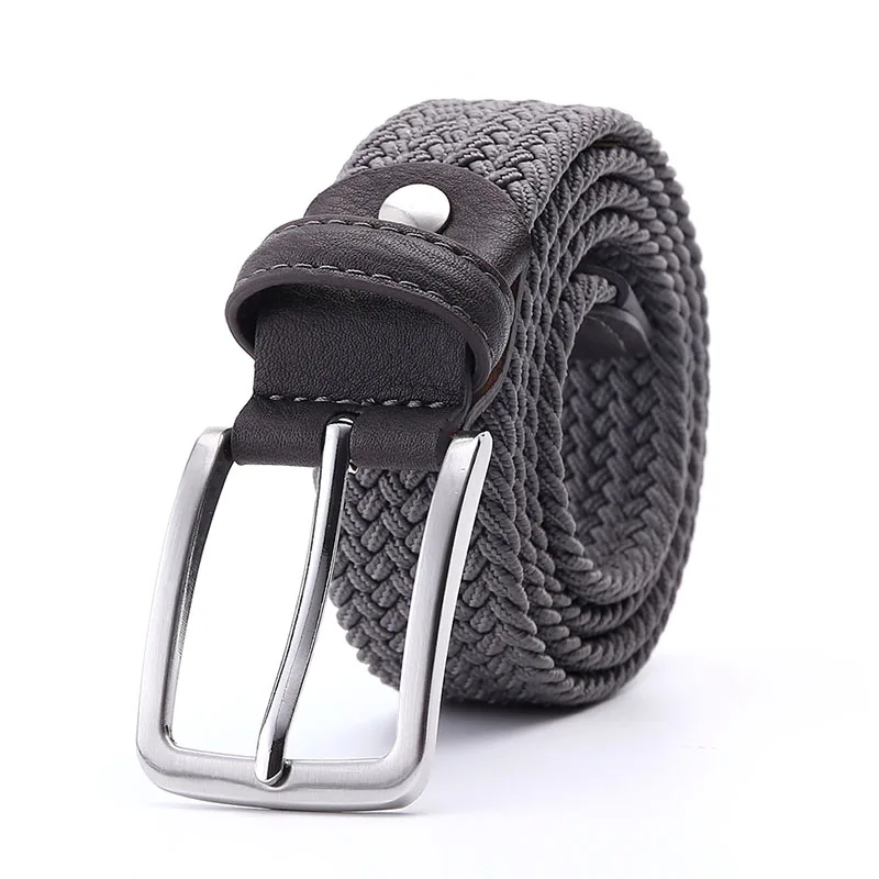 Green Longer Elastic Belts For Men Woven Braided Fabric Comfort Stretch Casual Belts 1-3/8\