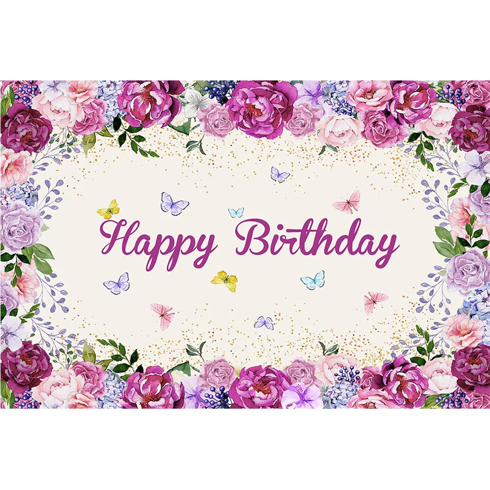 Fondo de cartel de fiesta de cumpleaños de mariposa Floral, flores de primavera, mariposas de acuarela, foto de fondo, decoración de feliz cumpleaños