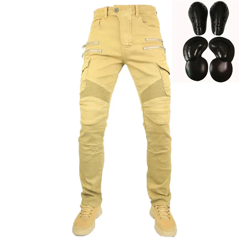 Double zipper Metal Style Motorcycle Leisure Motorcycle Men\'s Outdoor Riding Jeans Slim Pants With Protect Gears