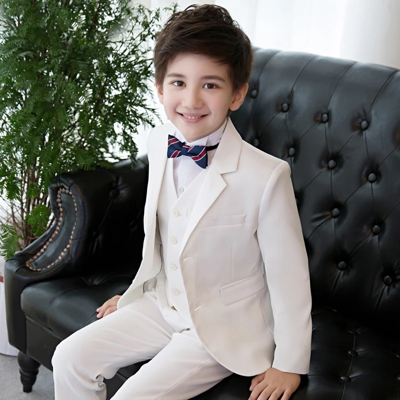 Boys Attire Kids Suits Handsome Two-Button Long Sleeves Clothing Set 2020 Custom Made 3 Pieces Wedding Suits (Jacket+Pants+Vest)