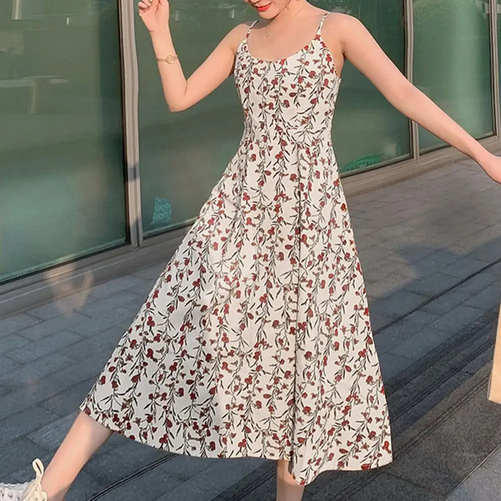 

Midi Dresses Floral Sleeveless Women Summer Spaghetti Strap Skirt for Dating
