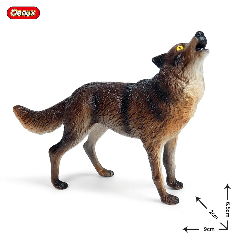 Oenux Original Wild Beast Animals Gray Wolf Simulation Baby Wolves Action Figures Collection Lifelike PVC High Quality Model Toy