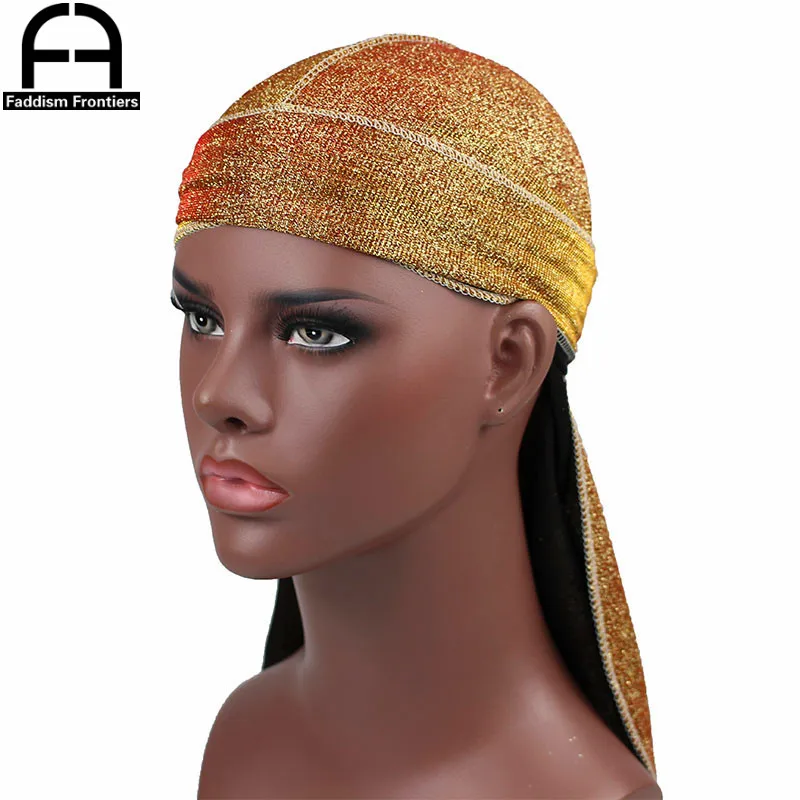 Unisex Men Women Shiny Silk Durag Long Tail Breathable Durag Bandanas Turban Hat Waves Cap Hair Cover Headband Headwrap Du Rags