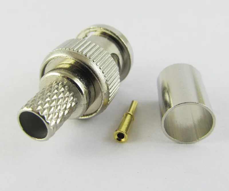 1 conjunto niquelado bnc macho plug crimp rf conector para cabo coaxial rg56