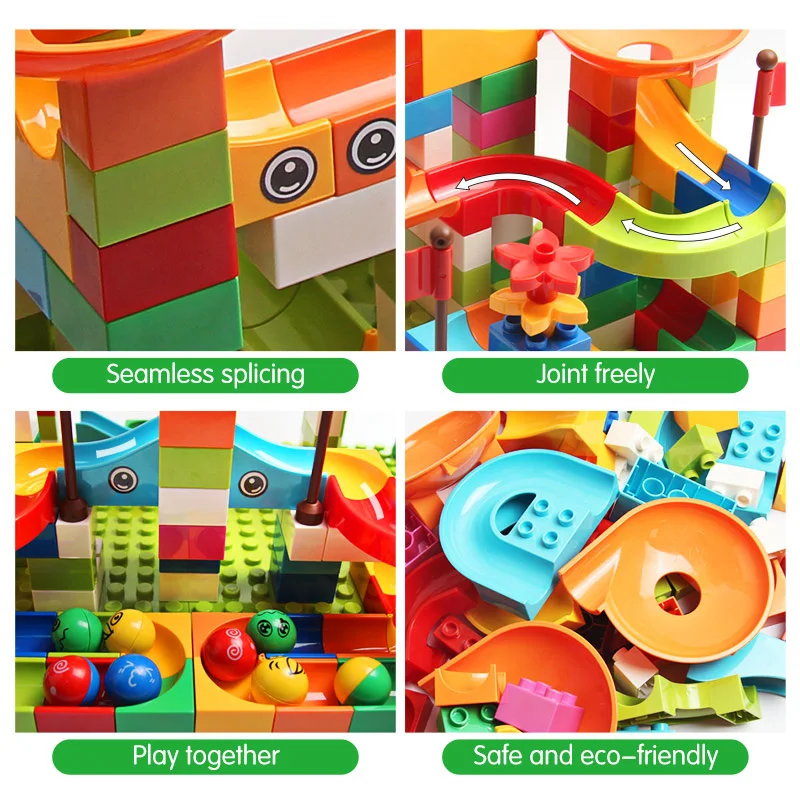 Grande Marble Race Run Track Building Block, Funil Slide Blocks, Big Bricks, brinquedos educativos para crianças, DIY, 86-344pcs