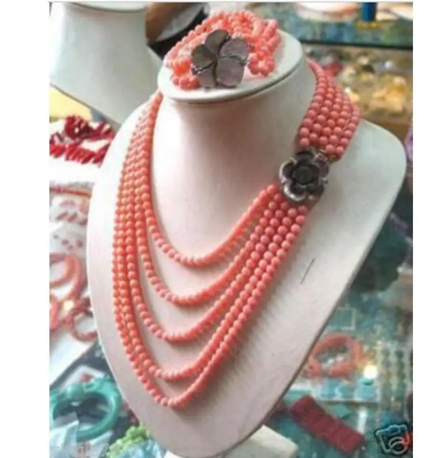 

Free shipping Wholesale new PINK CORAL BEAD NECKLACE BRACELET SET 17-21 inch