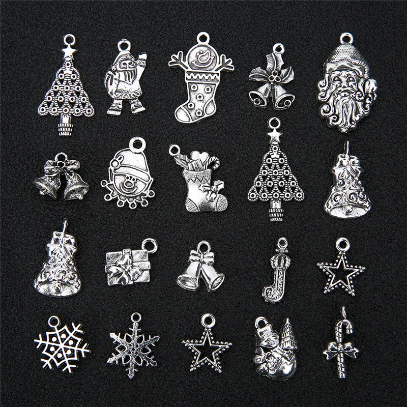 20pcs Random Christmas Charms Lot Bulk For Bracelet Antique Silver Color Metal Halloween Charm Pendants Craft Diy Jewelry Making