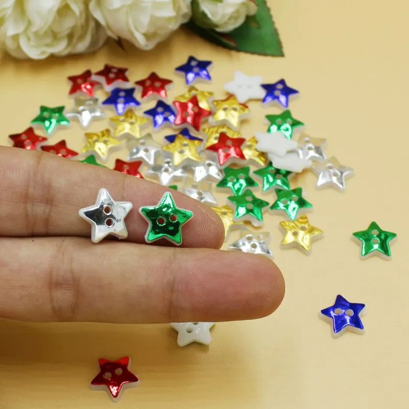 100Pcs/lot Random Mixed colour Christmas star buttons 2 Holes Decorative accessories Supplies Accessories  Sewing Buttons