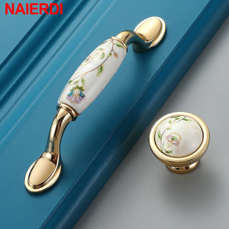 Naierdi Antieke Keramische Kabinet Handles Chinese Vintage Lade Knoppen Garderobe Deurgrepen Europese Meubels Handvat Hardware