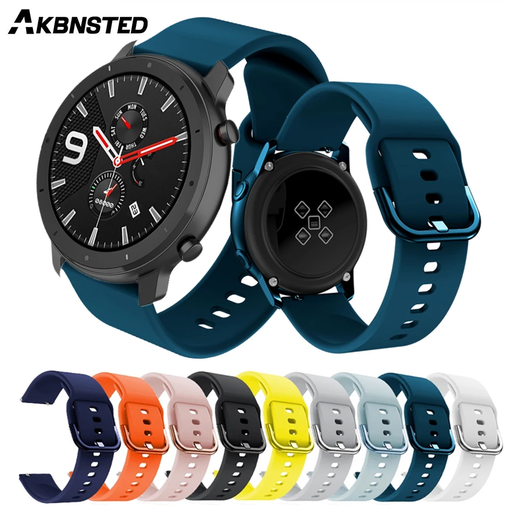 AKBNSTED 20มม.22มม.ซิลิโคนที่มีสีสันสายนาฬิกาสำหรับSamsung GalaxyนาฬิกาActive/Huami Amazfit GTR/GTS/Stratos/Garmin Venu