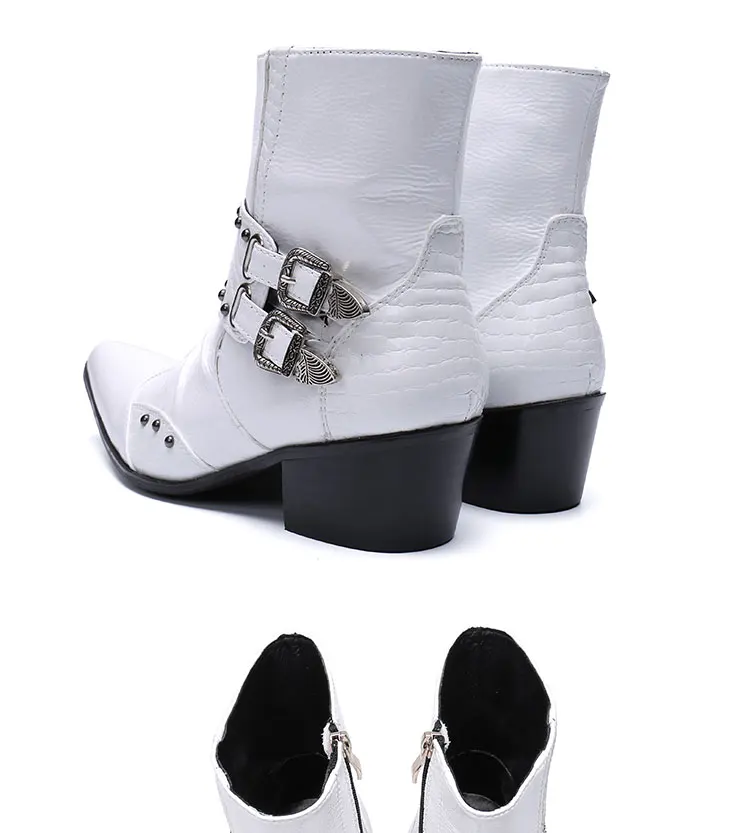 Herren Maßgefertigte Schlangenleder-Stiefel mit Nieten, Mittelhoch, Spitze Zehenkappe, Luxuriöser Singer-Modell-Stil, Bar-Party, Persönlichkeit, Herbstschuhe – Detail 28