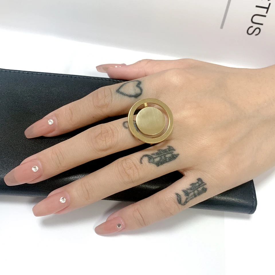 New Statement Exaggerate Double Round Ring for Women Fashion Geometric Gold Color Finger Ring Trendy кольцо Wedding Gift Jewelry