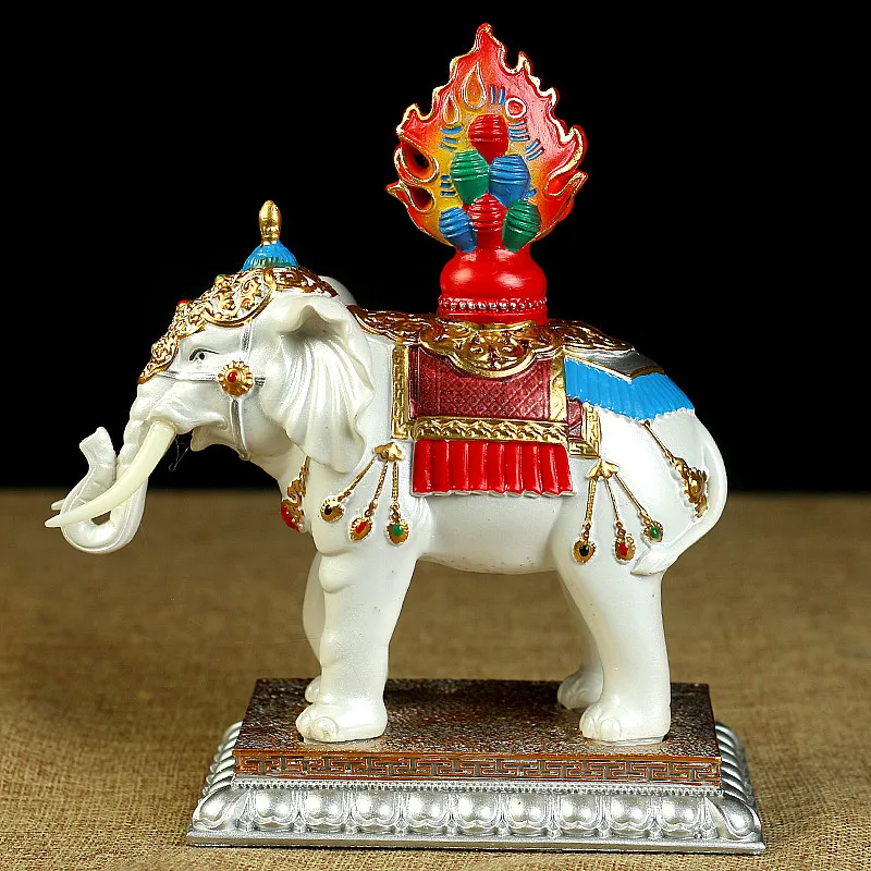 17cm White Resin Auspicious Treasured Elephant Esoteric Buddhist Colored Painted Moni Beads Decorate Putting Crafts