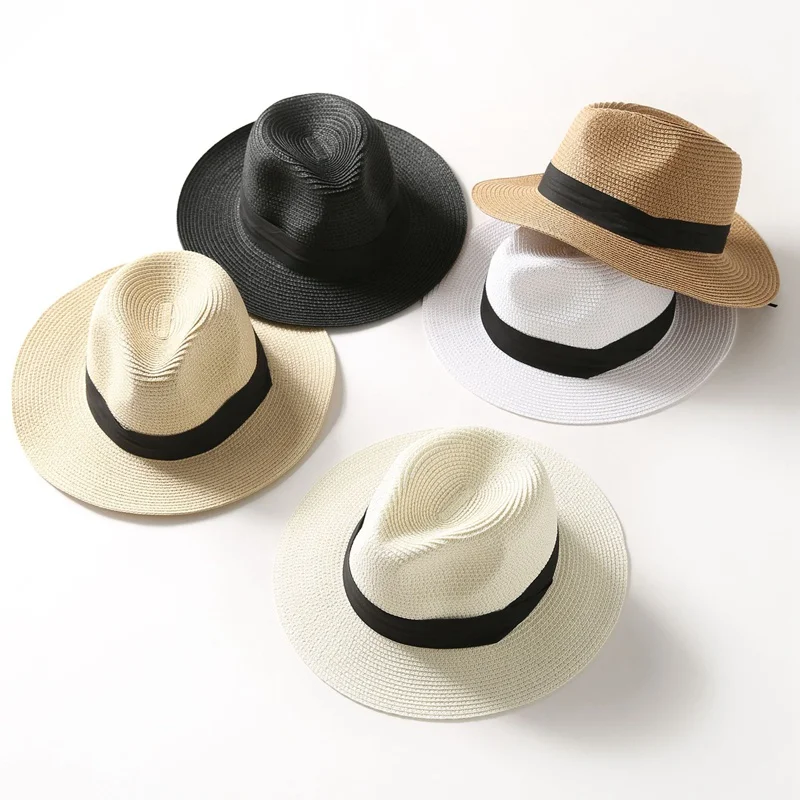 WZCX Collapsible Sun Protection Fashion New Straw Hat Solid Color Casual Wide Brim Beach Hat Women Summer Cap