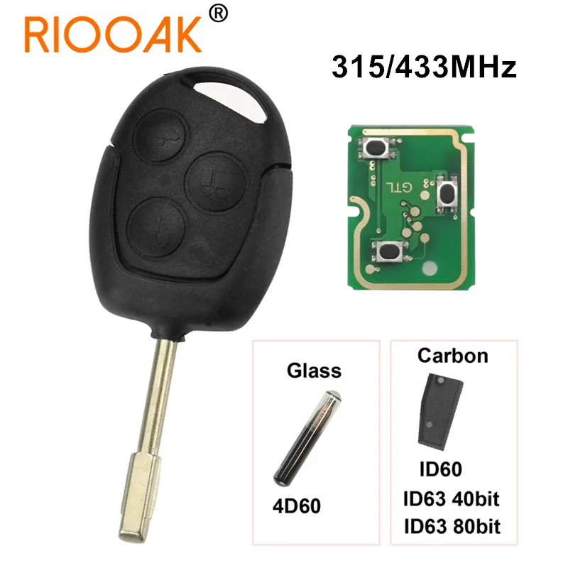 

3 Buttons Remote Key Fob 315Mhz 433MHz 4D60 ID63 Chip For Ford Mondeo Focus Fusion Fiesta Galaxy Transit Full Car Key