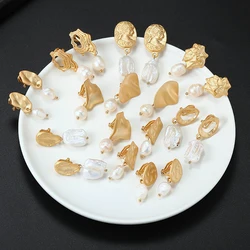 Natural Irregular Freshwater Pearl No Pierced Clip on Earrings Matte Gold Statement Ear Clips for Women Wedding Party Jewelry