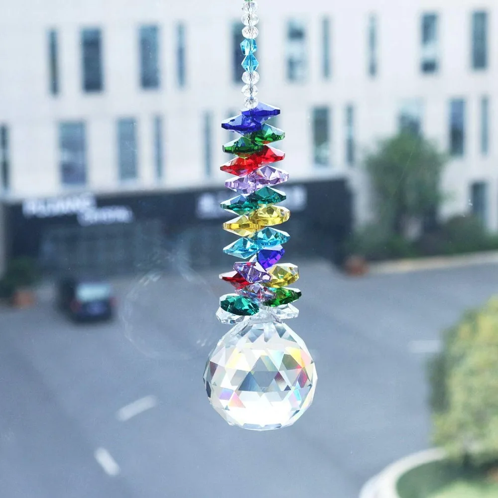 H&D Chakra Sun Catcher 40mm Clear Crystal Ball Prism Rainbow Octagon Beads Ornaments Hanging Suncatcher