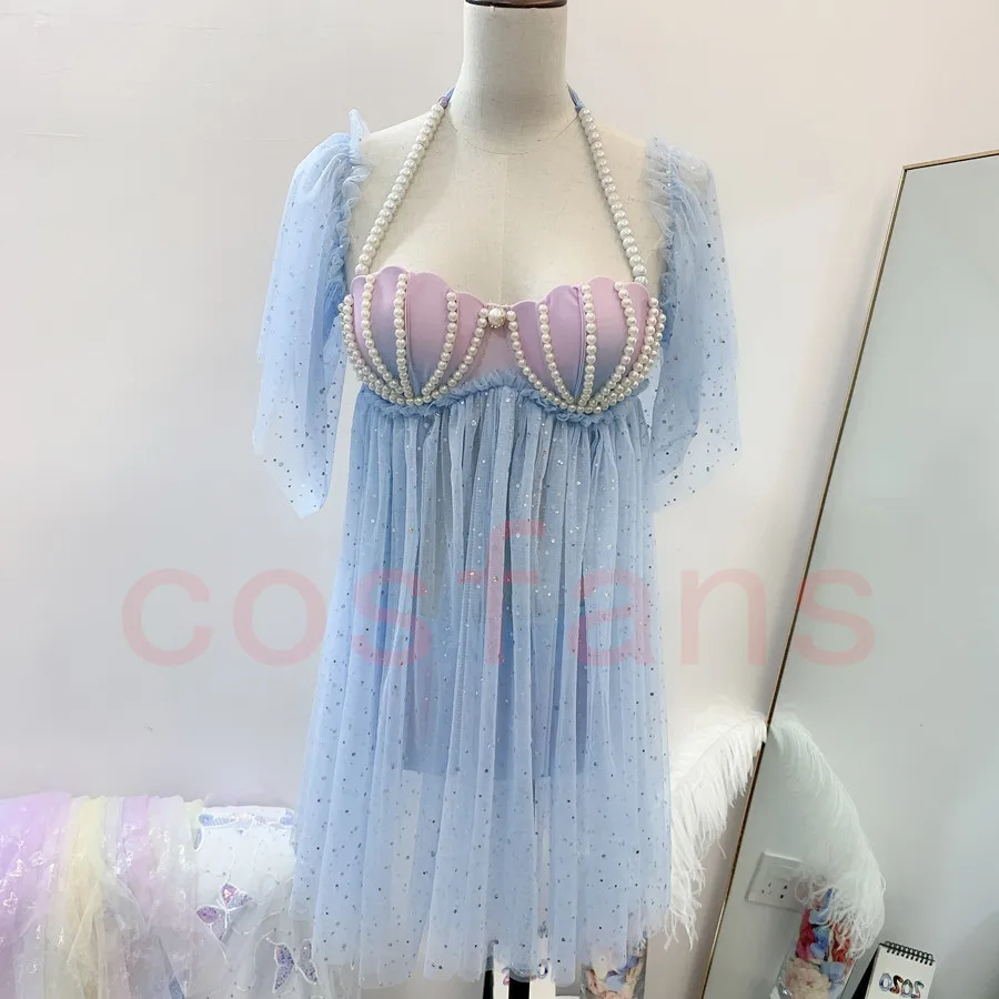 Ogni costume da bagno fata sirena Bikini costumi da bagno gradiente conchiglia reggiseno catene di perle estate Lolita dolce panno costume da bagno