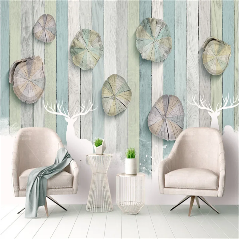 

Custom Mural Wallpaper Retro Wood Grain Annual Ring Elk Color TV Background Wall Painting