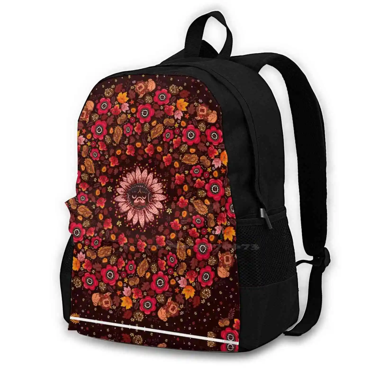 

Fall Pug Hot Sale Schoolbag Backpack Fashion Bags Fall Pug Flower