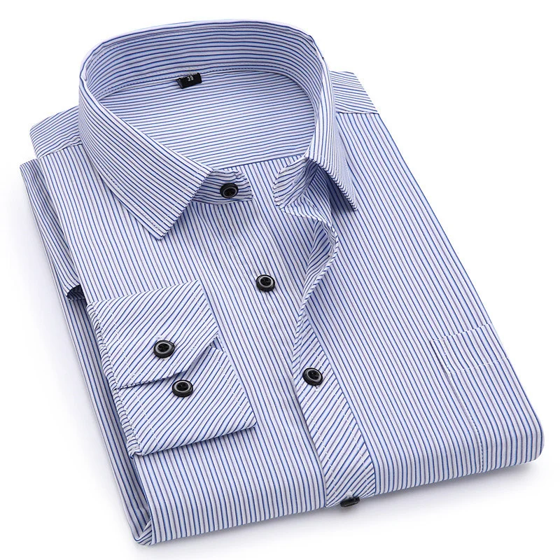 

Men Business Casual Long Sleeved Shirt Classic Striped Formal Male Social Dress Button Shirts Slim Fit Large Size 2XL 3XL 4XL