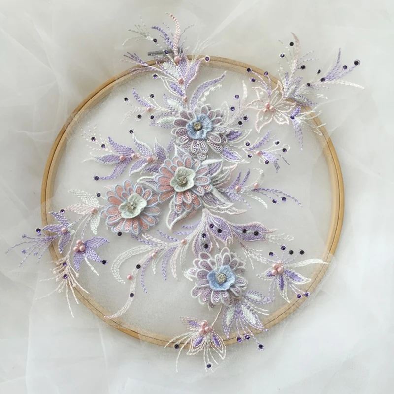 1 шт. вышивка кружевной воротник жемчужные бусины 3D цветок аппликация свадебная одежда украшения Патчи Бесплатная доставка