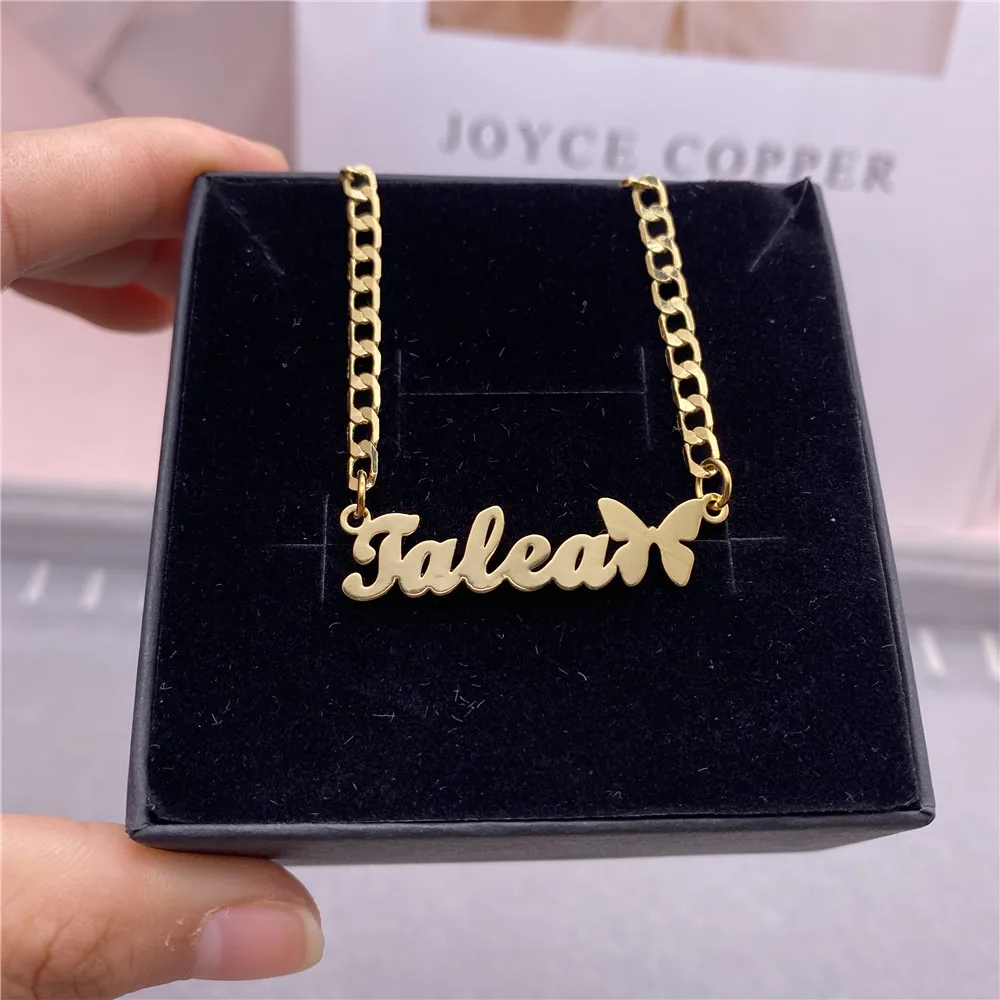 Tornozeleira com Borboleta Nome Personalizado para Mulheres, Tornozeleira De Ouro De Aço Inoxidável, Tornozeleira Nomeada Personalizada, Presente De Natal