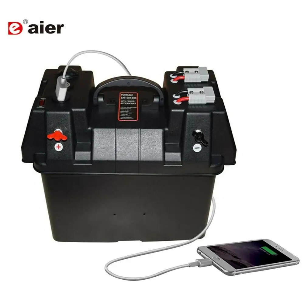 24-27 gruppe Smart Marine Batterie Box mit USB Ladegerät & 12V Sockel & Voltmeter Automotive Marine RV camper Sicher Speichert